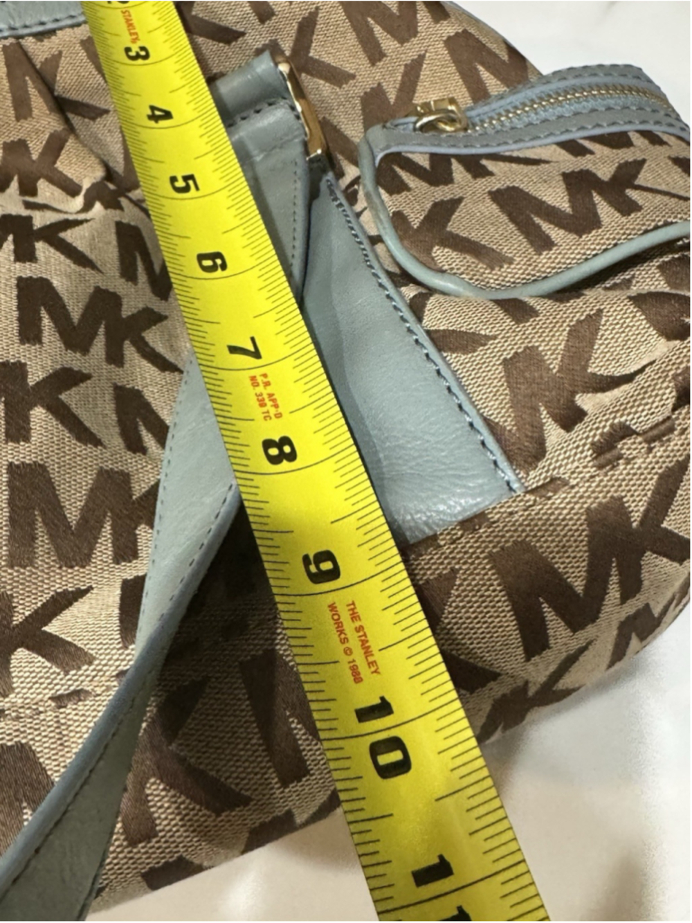 MICHAEL KORS monogram Beige Blue Teal jacquard LARGE satchel Y2K EUC Purse Bag - Picture 10 of 11